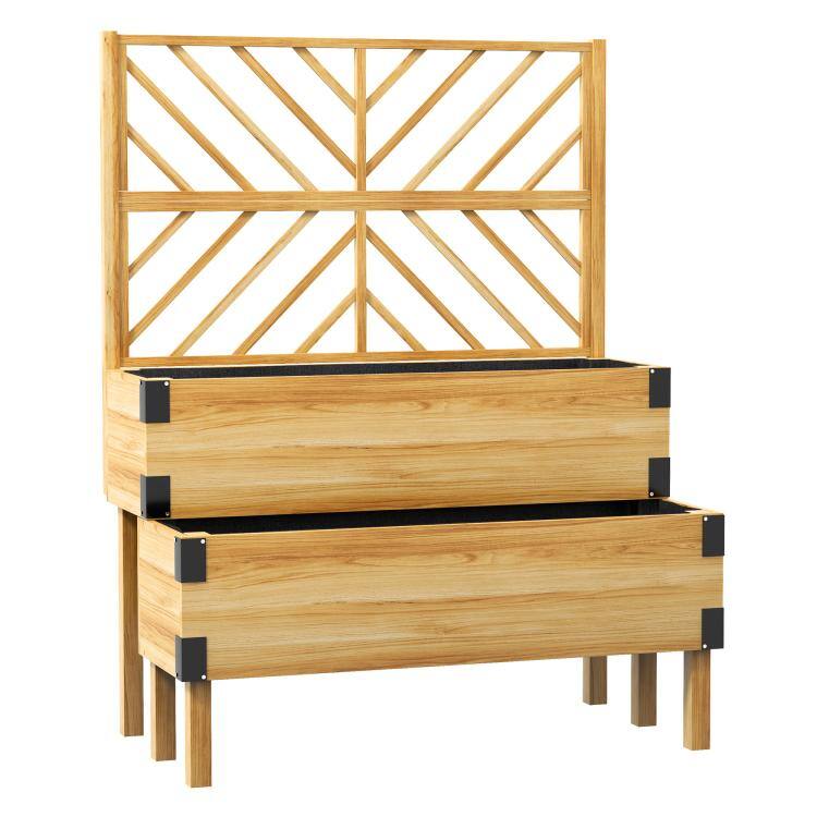 Alt View 10. PULUZ - 2 Tier Trellis Planter, Wooden Raised Garden Bed, Plants NOT Included - Natural.