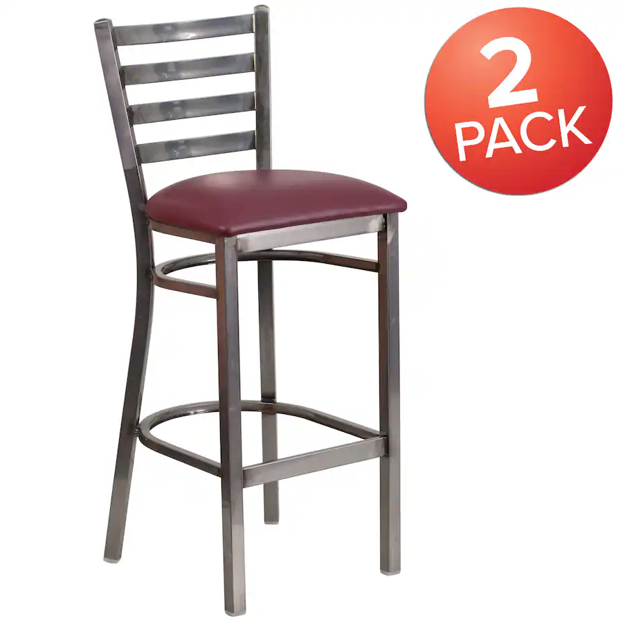 Clear Emma + Oliver 2 Pack Clear Coated Ladder Back Metal Restaurant Barstool ...