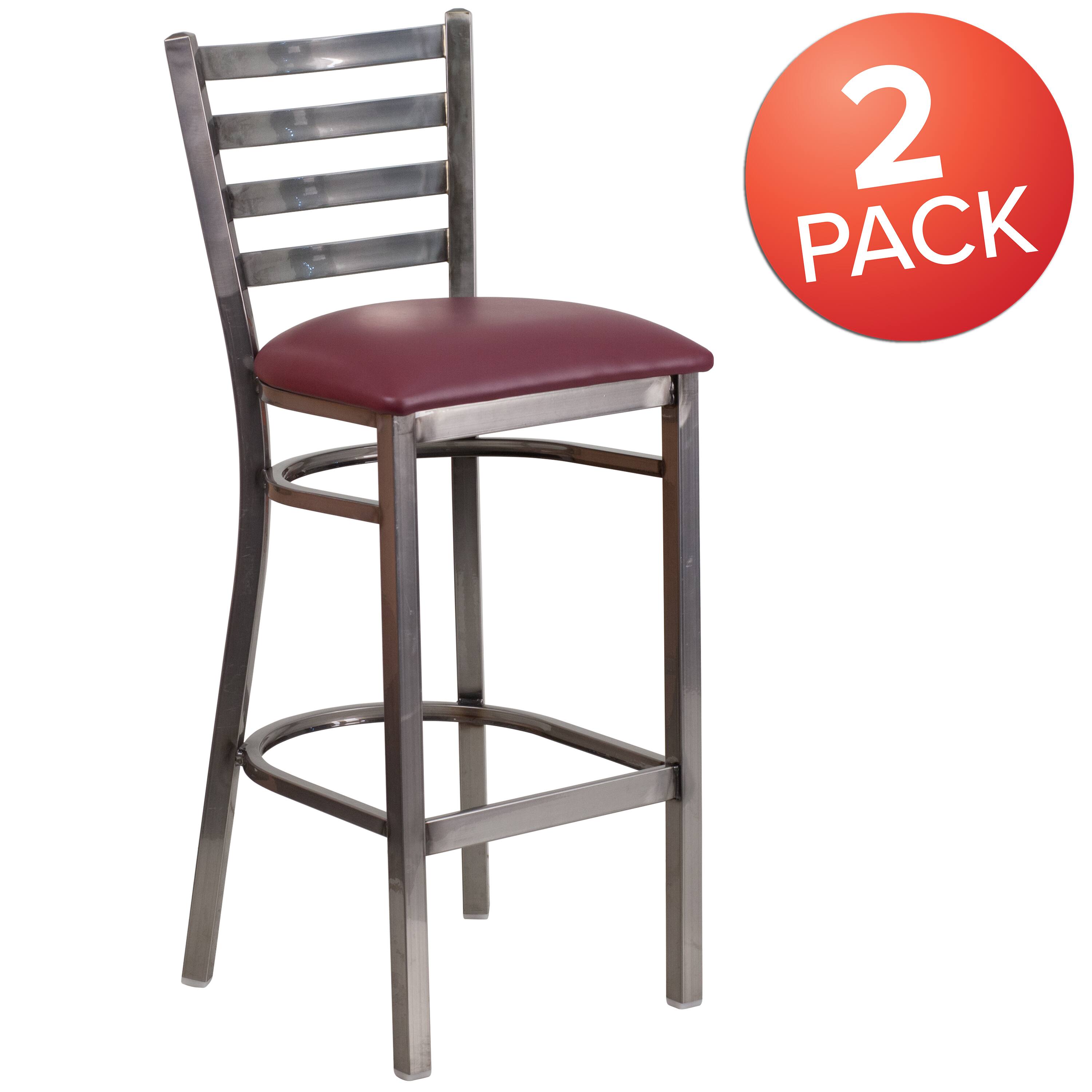 Emma + Oliver 2 Pack Clear Coated Ladder Back Metal Restaurant Barstool ...