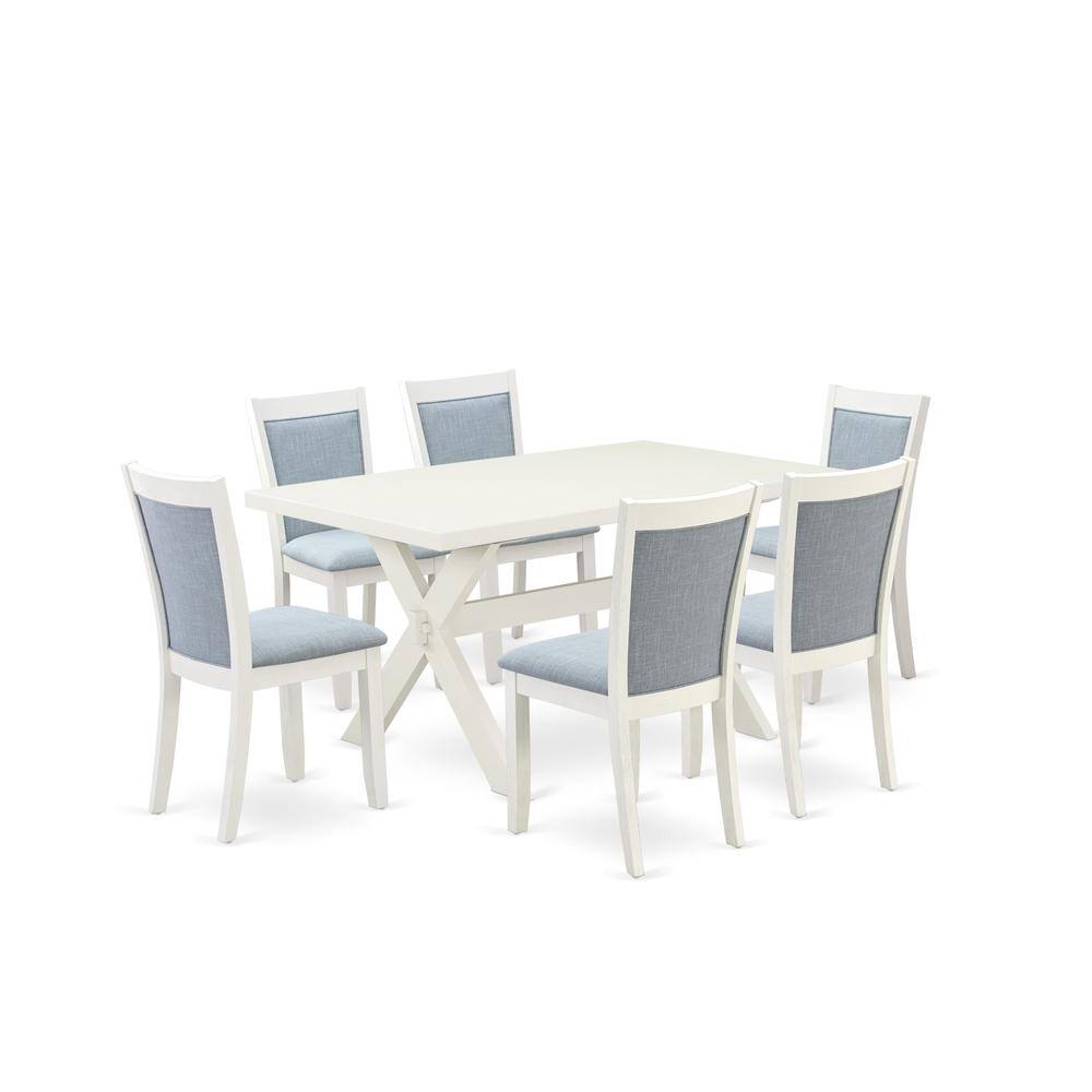 Alt View 4. East West Furniture - X026MZ015-7 7-Piece Dining Table Set Contains a Wooden Table and 6 Baby Blue Dining Room Chairs - Wire Brushed Linen - Multi-Color.