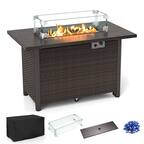 Front. Gymax - Gymax 42 Inch Patio Rattan Propane Fire Pit Propane Gas Fire Pit Table w/ Wind Guard Brown - Brown.