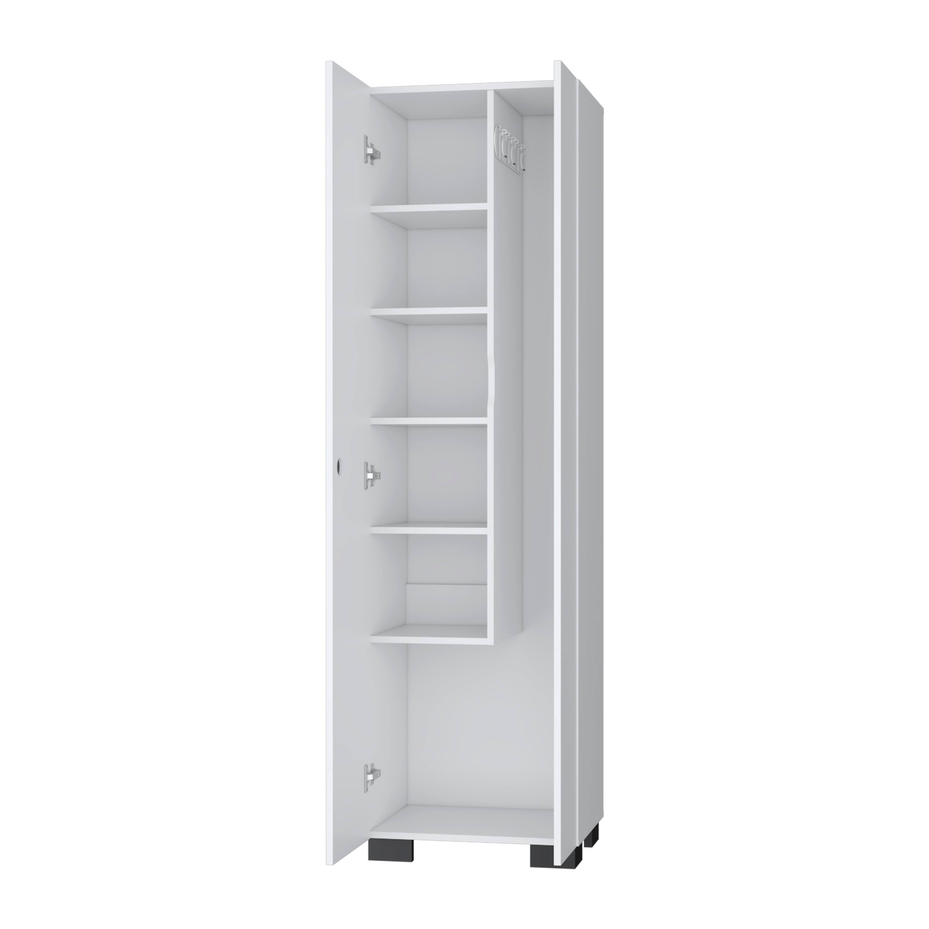 Angle. TinyHomie - Aiken Broom Cabinet with Storage Shelves and Broom Hangers White - White.