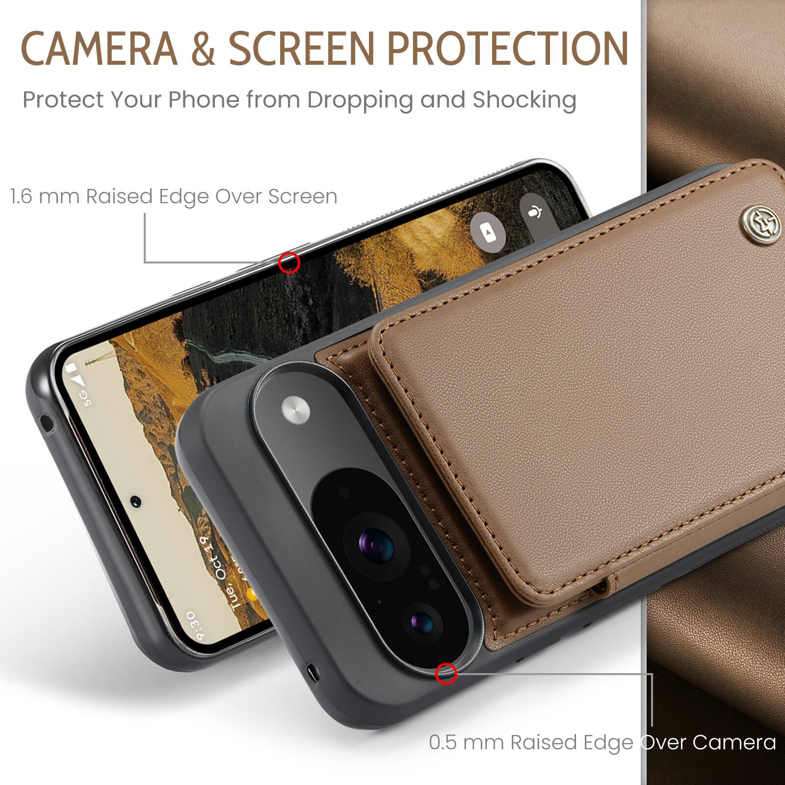 CAMERA & SCREEN PROTECTION  
Protect Your Phone from Dropping and Shocking  

1.6 mm Raised Edge Over Screen  

0.5 mm Raised Edge Over Camera