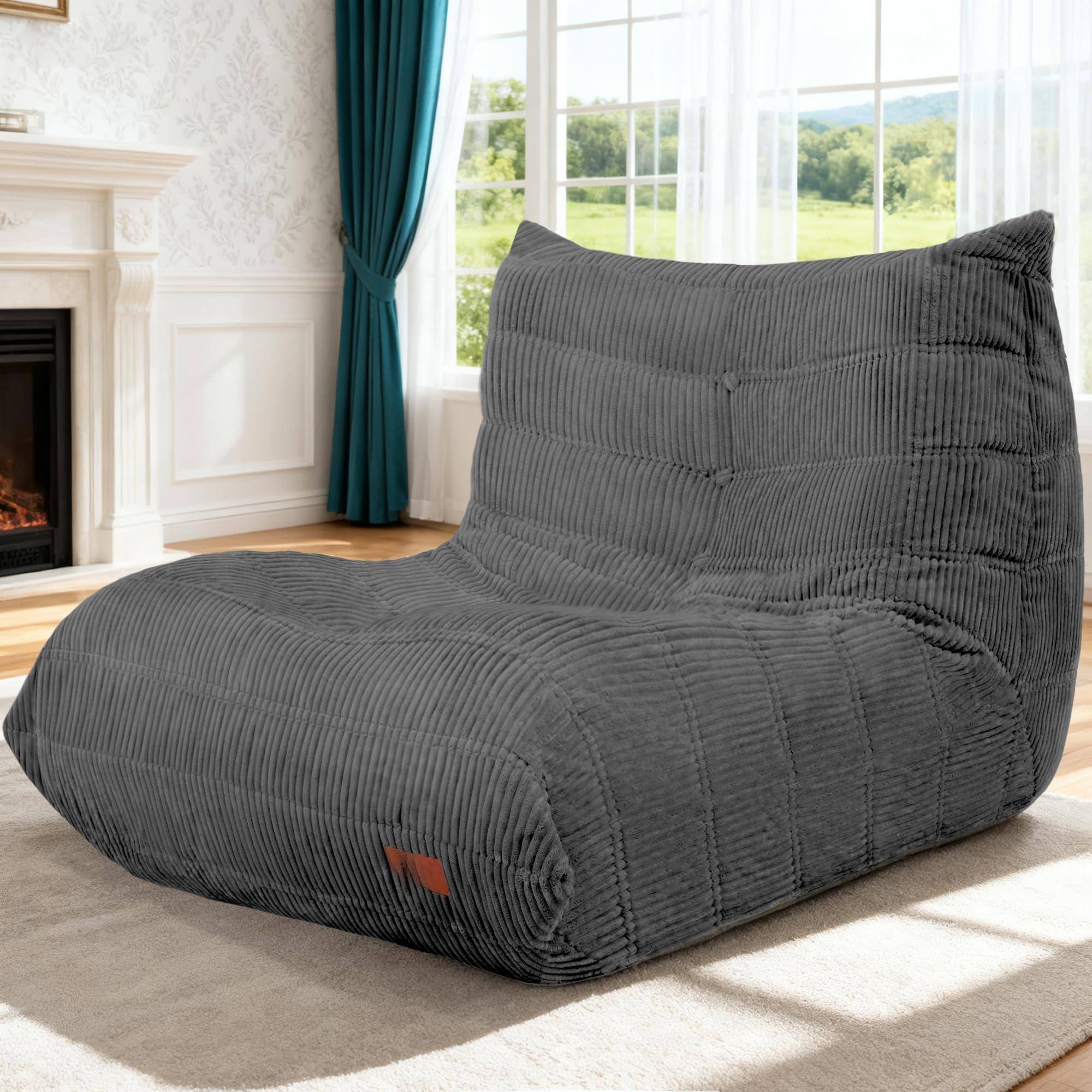 Front. Fabibe - Bean Bag Chair,Giant Beanbag Chairs for Adults,Comfy Large Fireside Chair Lazy Sofa,Corduroy Bean Bag Lounger with Memor - Dark Grey Corduroy Single.