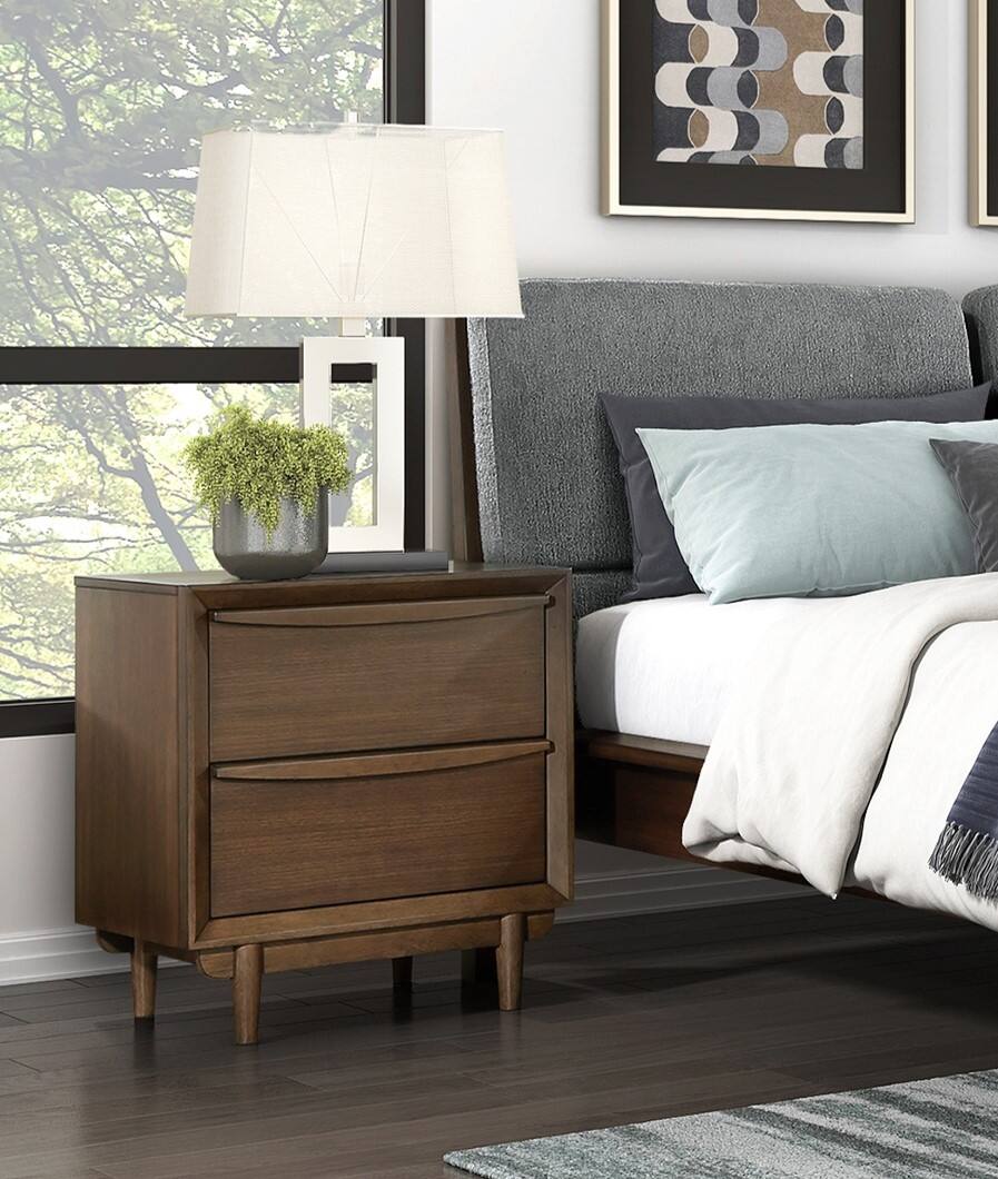 Front. Tiramisubest - Walnut Finish Nightstand with USB Charging Port Mid-Century Modern Bedroom Furniture - Brown.