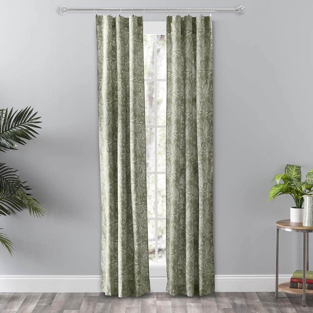 Ellis Curtain - Lexington Leaf Pattern on Colored Ground Curtain Pair with Ties 56"x84" - Sage