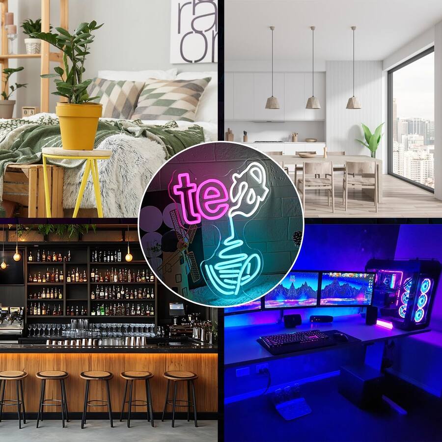 Auledio Tea Neon Sign Blue Teapot Neon Light Dimmable Tea Pouring Neon ...