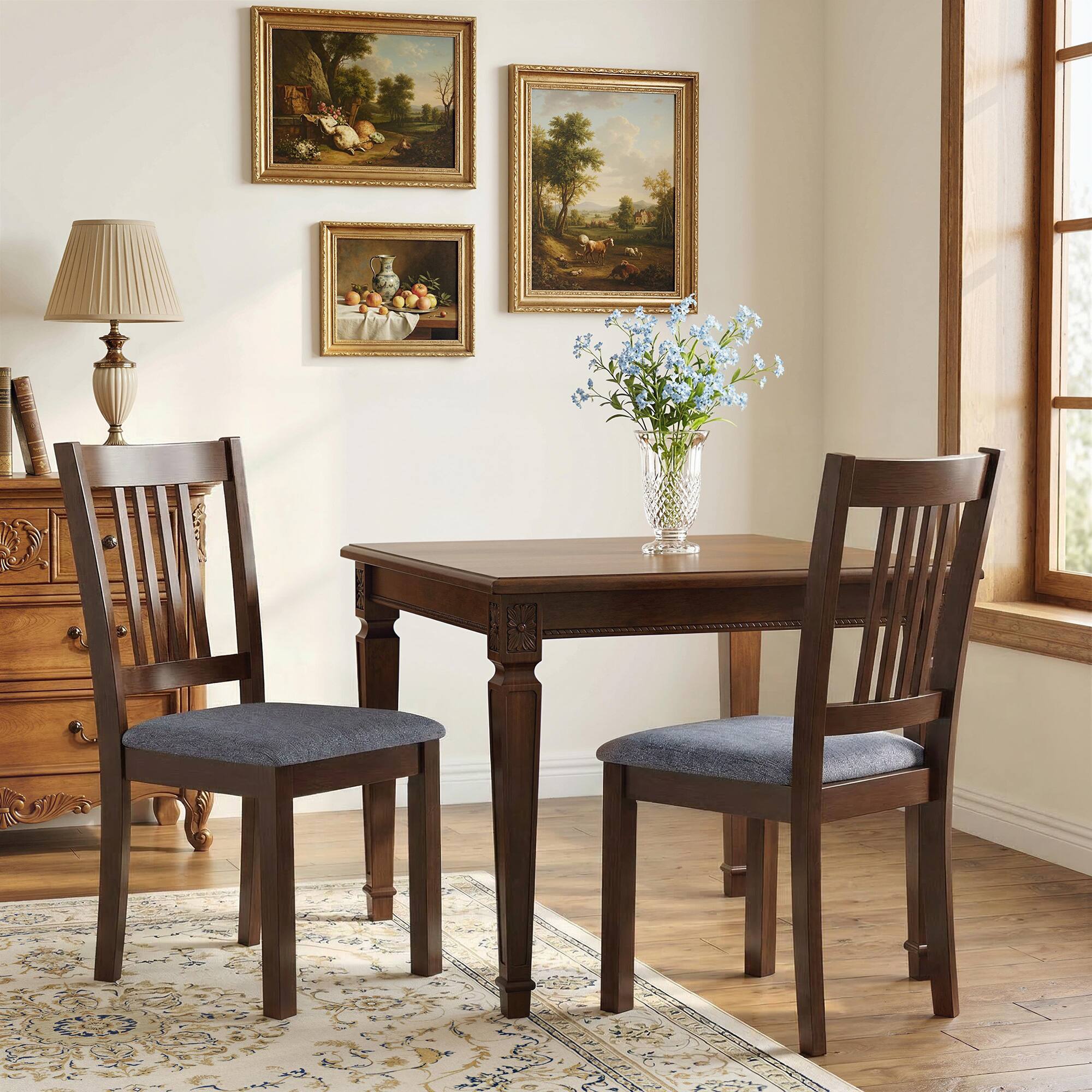 Alt View 1. Homcom - Chairs Set of 2, Upholstered Kitchen Chairs with Rubberwood Frame - Espresso and Gray.