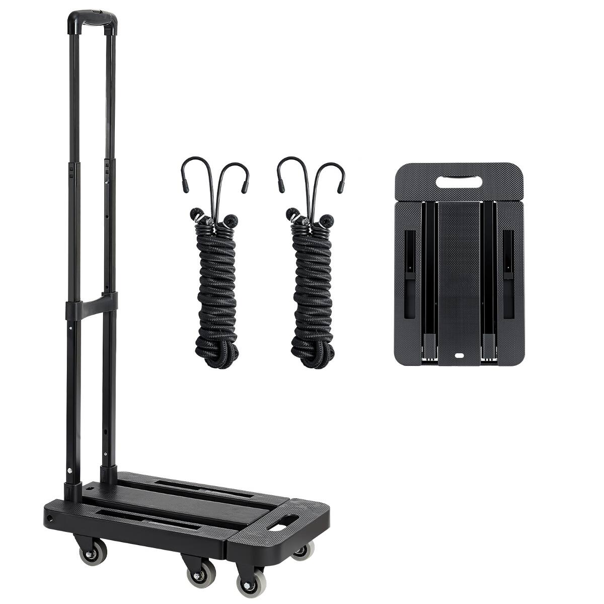 Front. Ropilly - Ropilly Folding Hand Truck with Expandable Base, 500 lb Capacity Cart, Steel Platform Dolly for Moving - Black.
