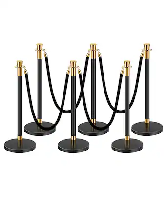 Front. VEVOR - Stanchions and Velvet Ropes, 6 Pcs Crowd Control Barriers with 4 Black Velvet Ropes, Stainless Steel Stanchion Post - Black velvet.