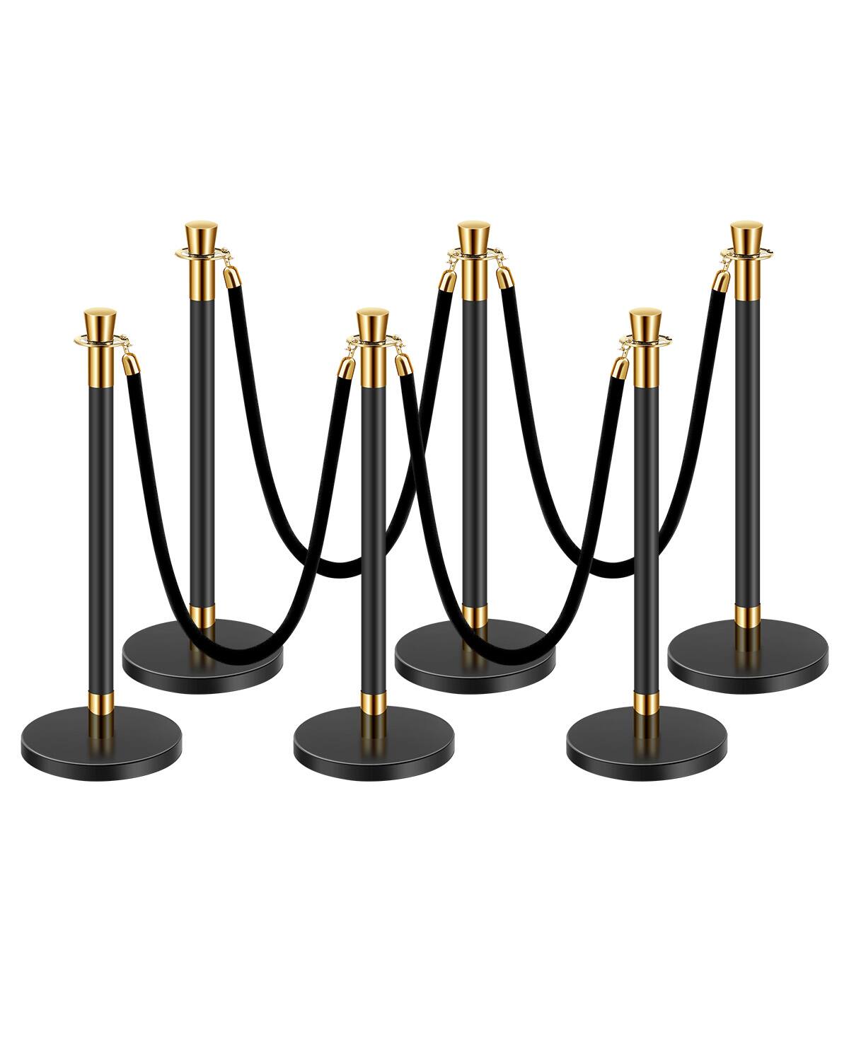 Front. VEVOR - Stanchions and Velvet Ropes, 6 Pcs Crowd Control Barriers with 4 Black Velvet Ropes, Stainless Steel Stanchion Post - Black velvet.
