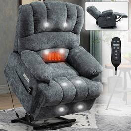 GOODSILO - Extra Large Power Lift Recliner Chair with Massage, Heating, and USB Charging - Blue+Gray