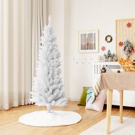 Gymax - 5 FT Artificial Pencil Christmas Tree Leafy Unlit Slim Xmas Tree - White