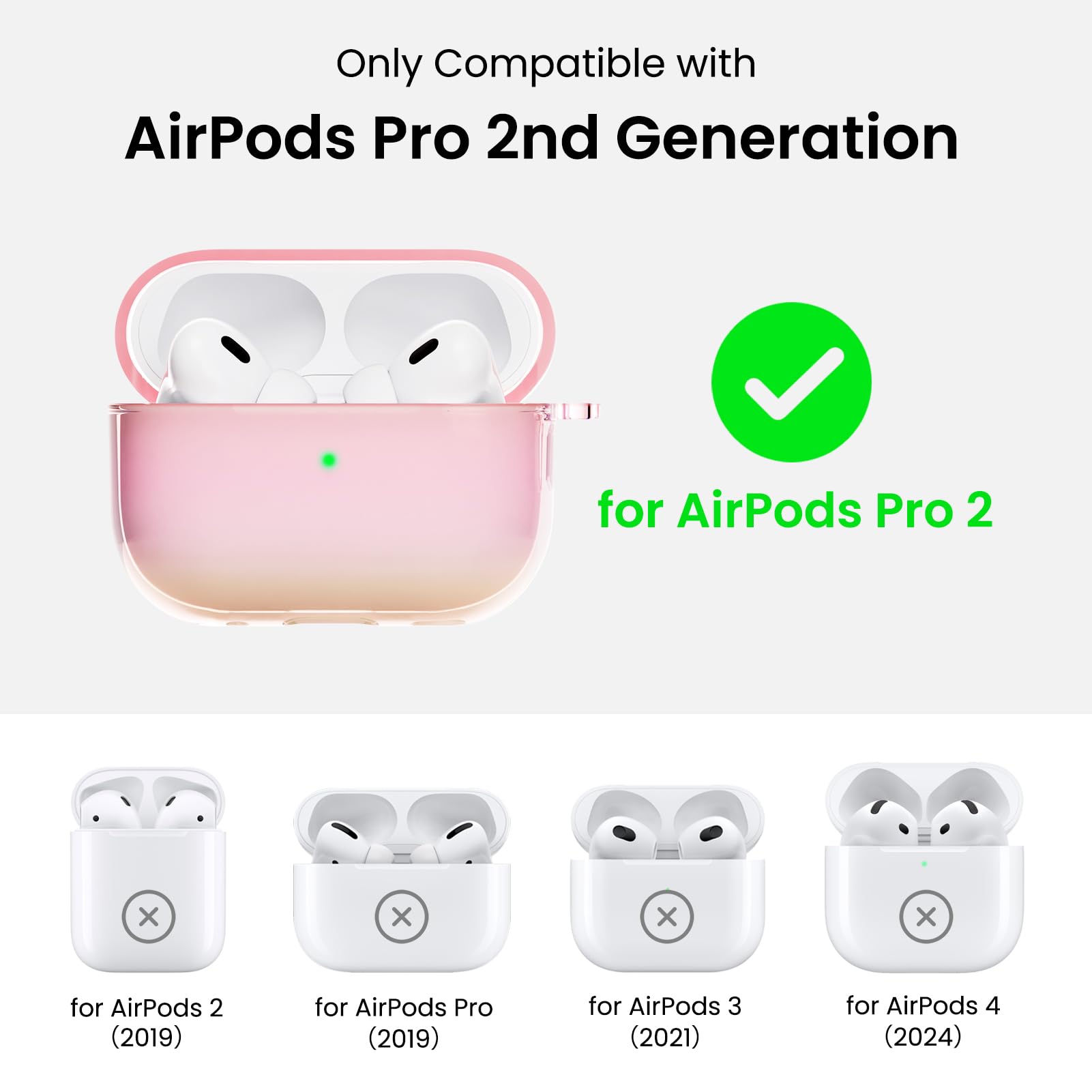 Only Compatible with AirPods Pro 2nd Generation for AirPods Pro 2 (2019) for AirPods Pro (2019) for AirPods 3 (2021) for AirPods 4 (2024).