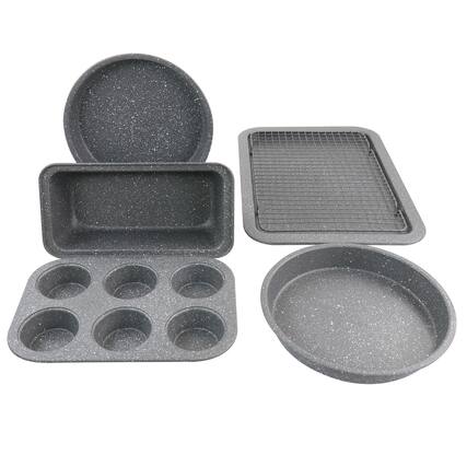 Front. Oster - Oster 6 Piece Carbon Steel Non Stick Bakeware Set in Greystone - Gray.