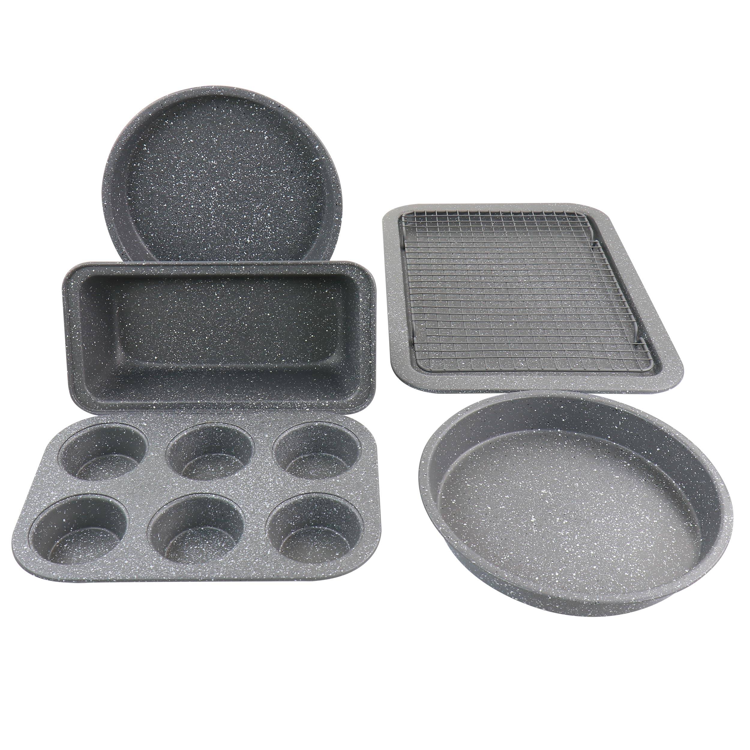 Front. Oster - Oster 6 Piece Carbon Steel Non Stick Bakeware Set in Greystone - Gray.