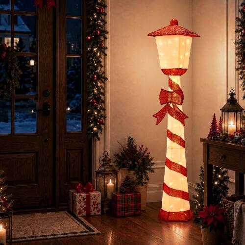 Alt View 10. Winado - 5FT Christmas Lamp Post with Bowknot, Pre-lit Lights for Indoor Outdoor Porch Lawn Yard Holiday Displays Decorations - Red & White.