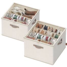 Songmics Home - Shoe Organizer for Closet, Fabric Shoe Organizer Box with Adjustable Dividers, Storage Compartments, Stackable - Cappuccino Beige