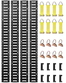 VEVOR - E Track Tie-Down Rail Kit, 30PCS 5FT E-Tracks Set Includes 4 Steel Rails & 2 Single Slot & 8 O Rings & 8 Tie-Offs - Black