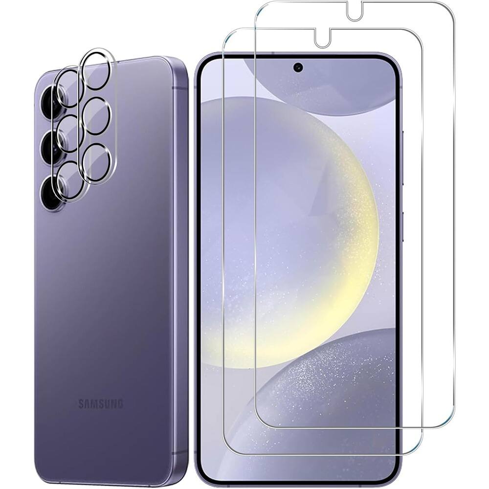 Front. PARKER SLATER - Galaxy S24 Screen Protector 2+2 Pack, Tempered Glass + Camera Lens Cover - Clear.