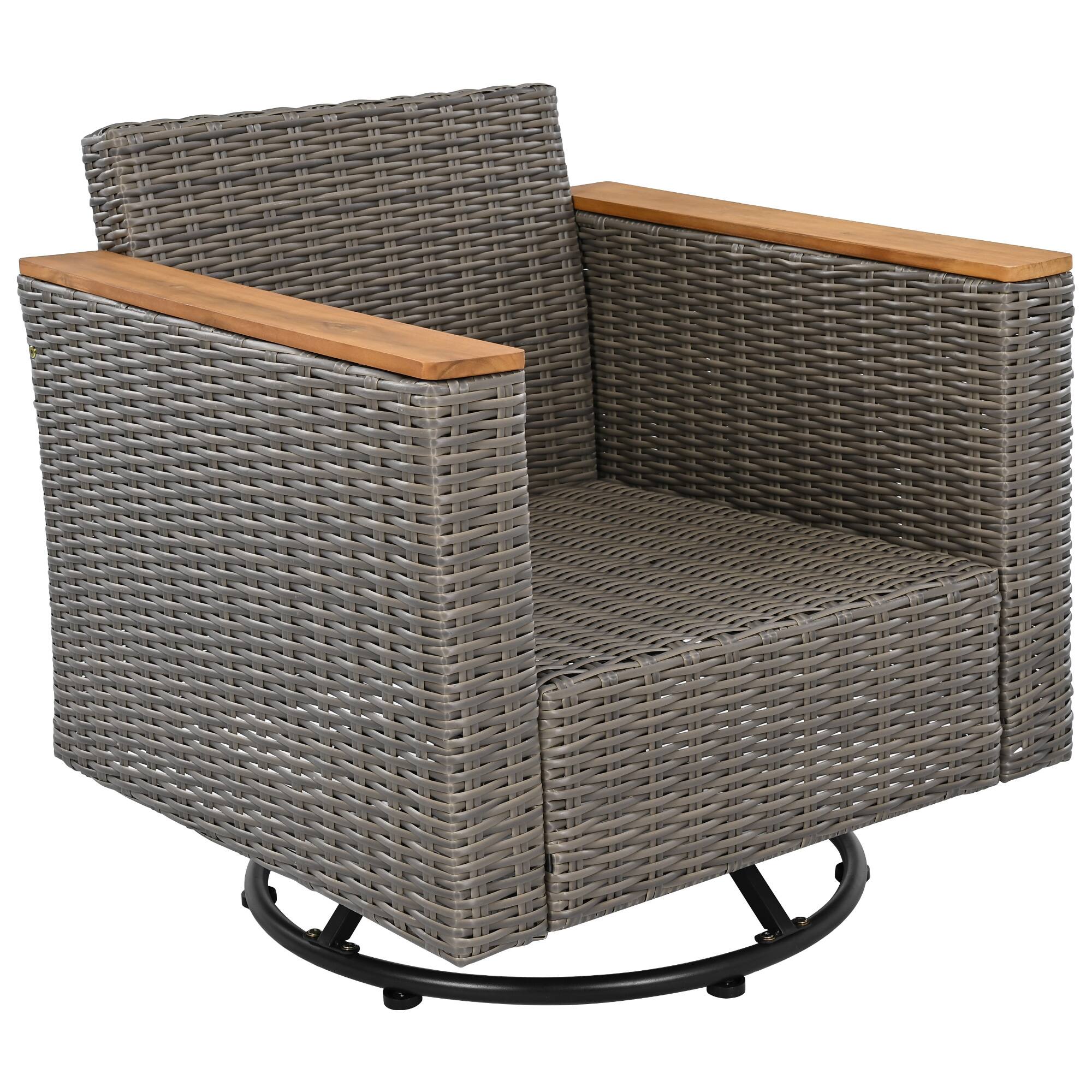 Alt View 4. Mondawe - 8-Piece Wicker Conversation Set with Swivel Rocking Chairs and Acacia Storage Table - Beige+Brown.