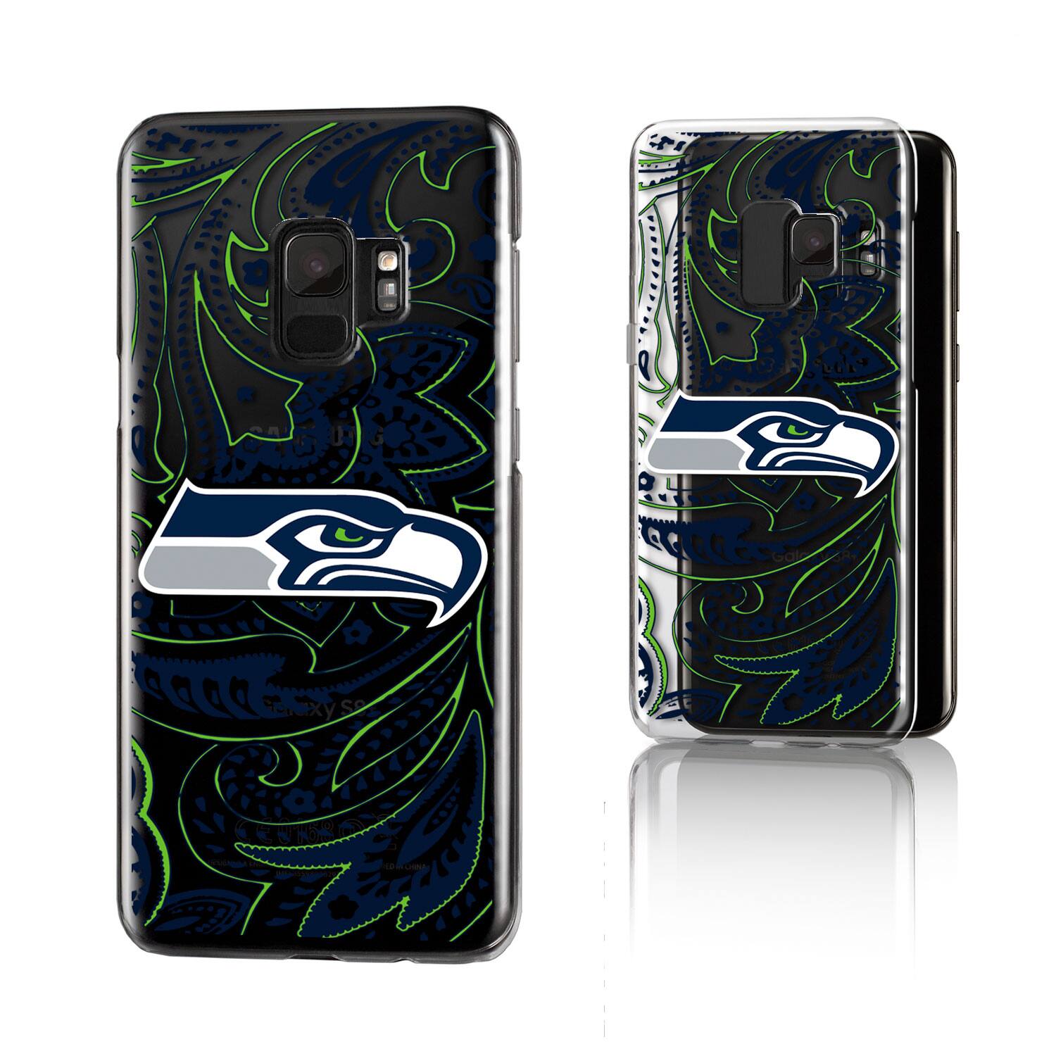 Alt View 1. Keyscaper - Seattle Seahawks Galaxy Clear Paisley Design Case - S22 - Multicolor.