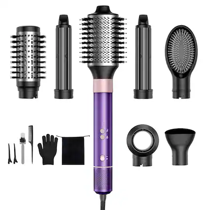 Front. Teendow - 7 in 1 Hair Dryer Brush for Fast Drying/Straightening/Curling, 1500W, Mutil-Use Blow Dryer Brush,Hair Dryers for Women - Purple.