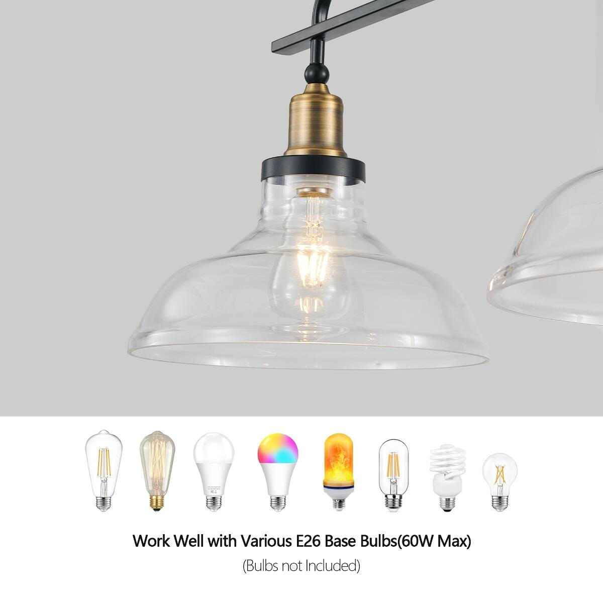 Work Well with Various E26 Base Bulbs (60W Max)  
(Bulbs not Included)
