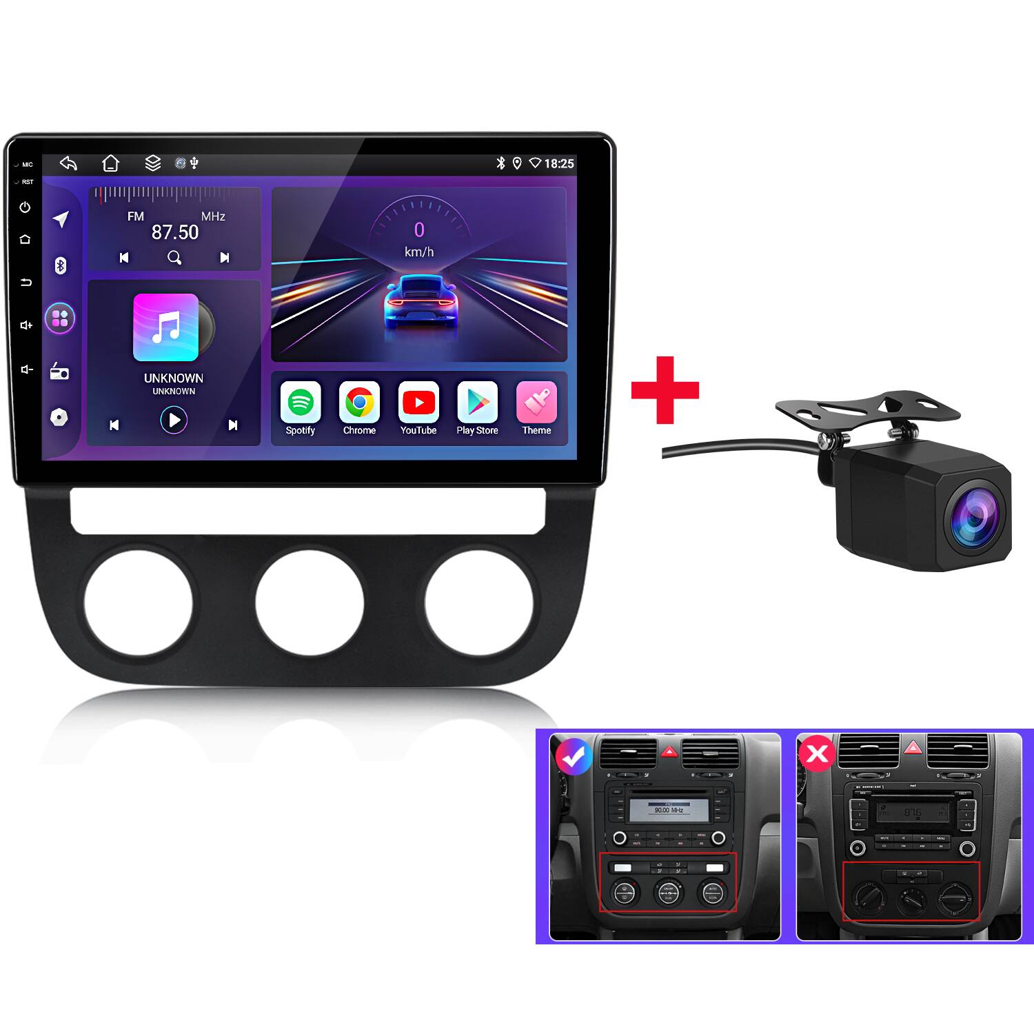 18:25 - 8 FM MH2 87.50 M I 0 km/h de UNKNOWN M Spotify Chrome YouTube Play Store Theme + X