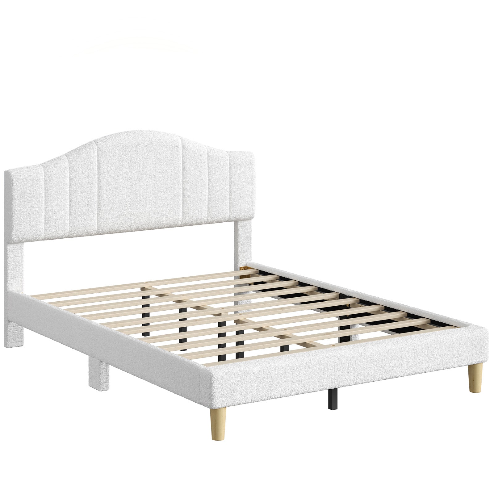 Alt View 2. Pinmoco - Pinmoco - Upholstered Platform Bed Frame with Adjustable LED Arc Headboard - Fabric White.