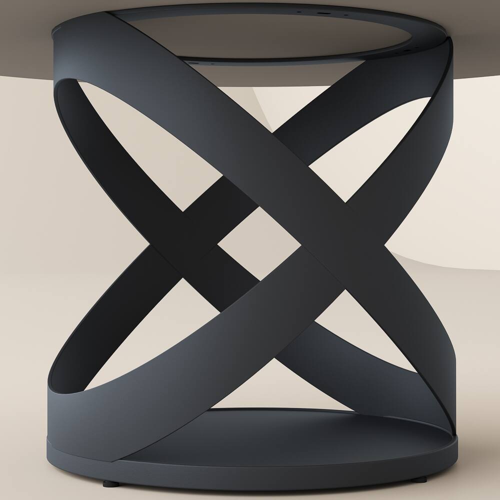 Alt View 2. POVISON - 51" Modern Gray Glass Round Dining Table for 4, Smoked Gray Tempered Glass Tabletop with Black X Carbon Steel Base - Smoked Gray Tempered Glass with Black.