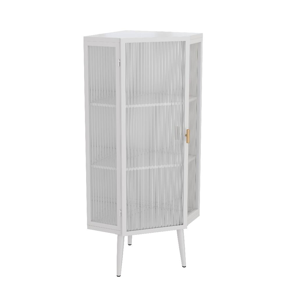 Alt View 1. Loheer - Loheer White Floor Corner Cabinet, Freestanding Metal Storage with Tempered Glass Doors for Bathroom - White.
