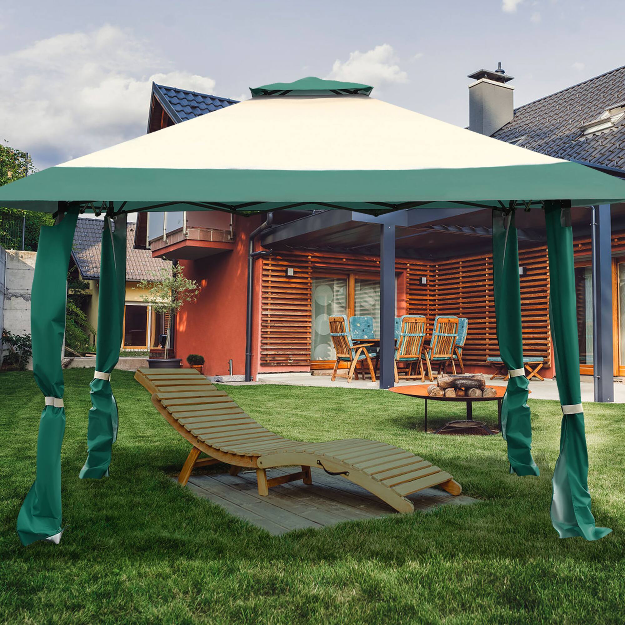 Alt View 1. Costway - Costway 13'x13' Gazebo  Canopy  Shelter Awning Tent Patio Garden Green - Green,Beige.
