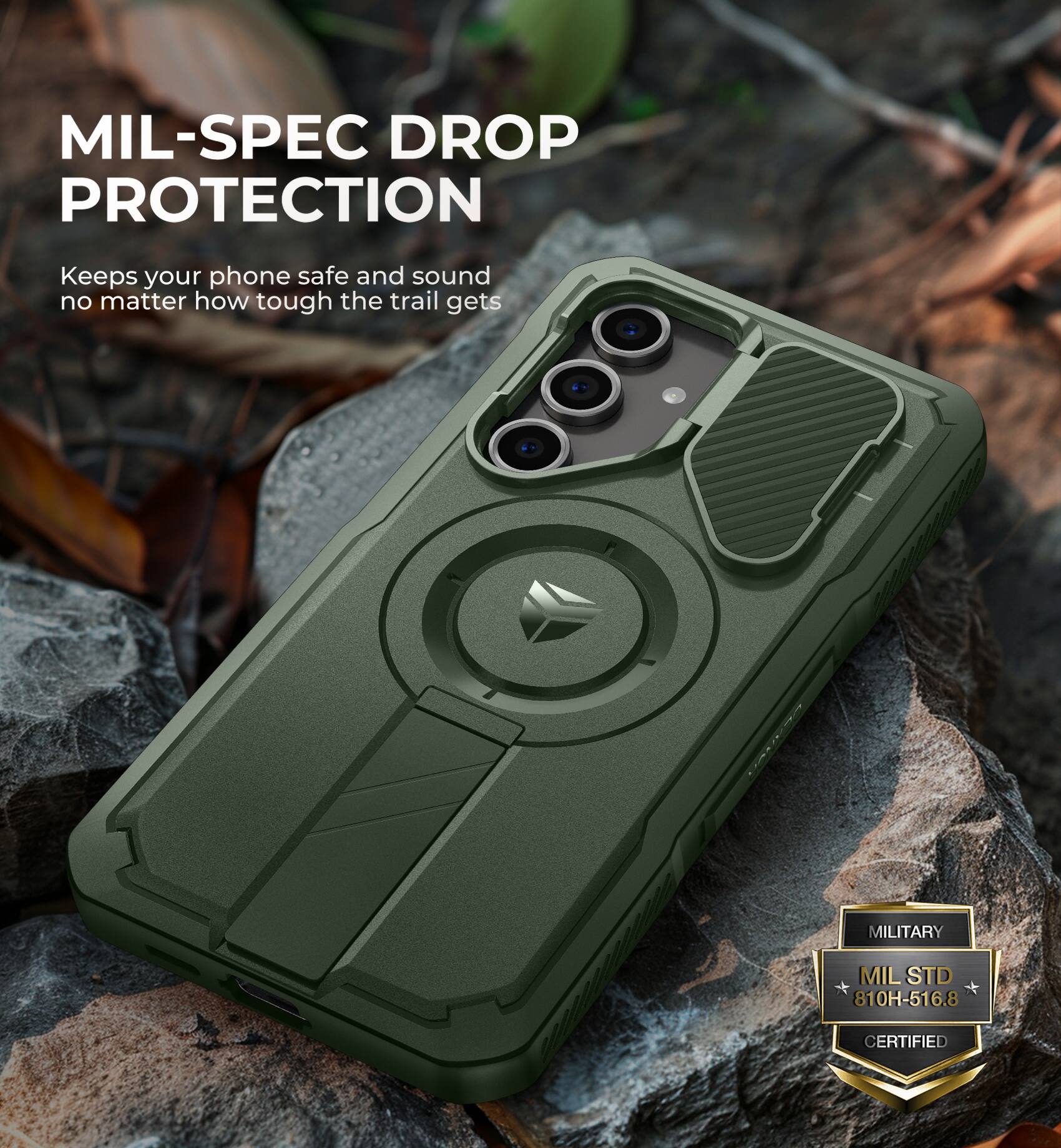 MIL-SPEC DROP PROTECTION
Keeps your phone safe and sound no matter how tough the trail gets
MILITARY MIL STD 810H-516.8 CERTIFIED
