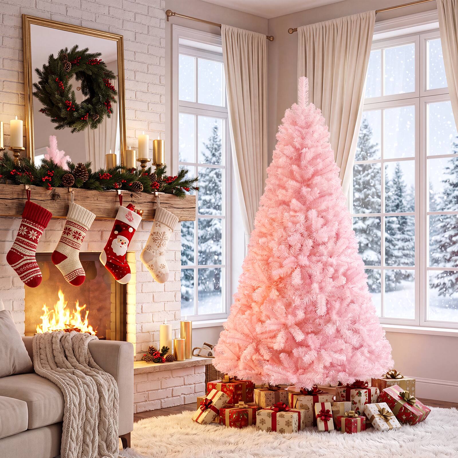 Alt View 5. Gymax - Gymax 6 FT Pink Artificial Christmas Tree w/ Easy-Setup Hinges Unlit - Pink.