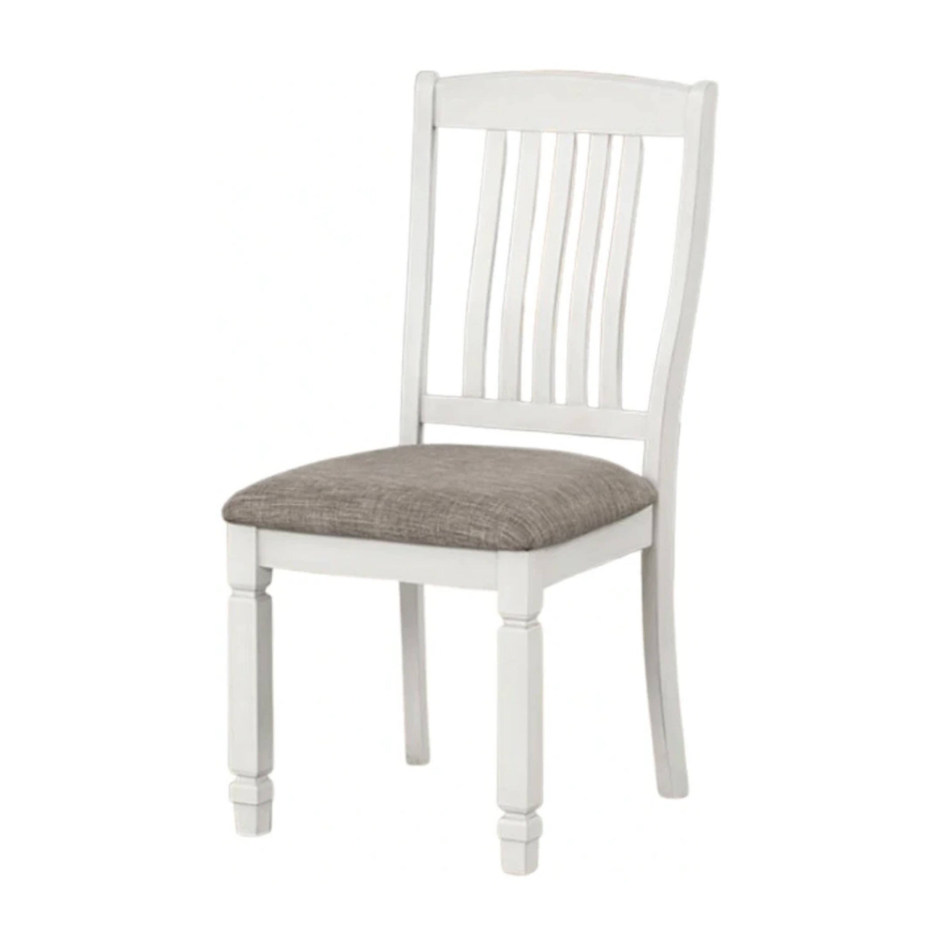 Alt View 1. Manhattan Lane - Dola Side Dining Chair Set of 2, Rustic White Wood, Gray Fabric, Slat Back - Rustic White, Gray.