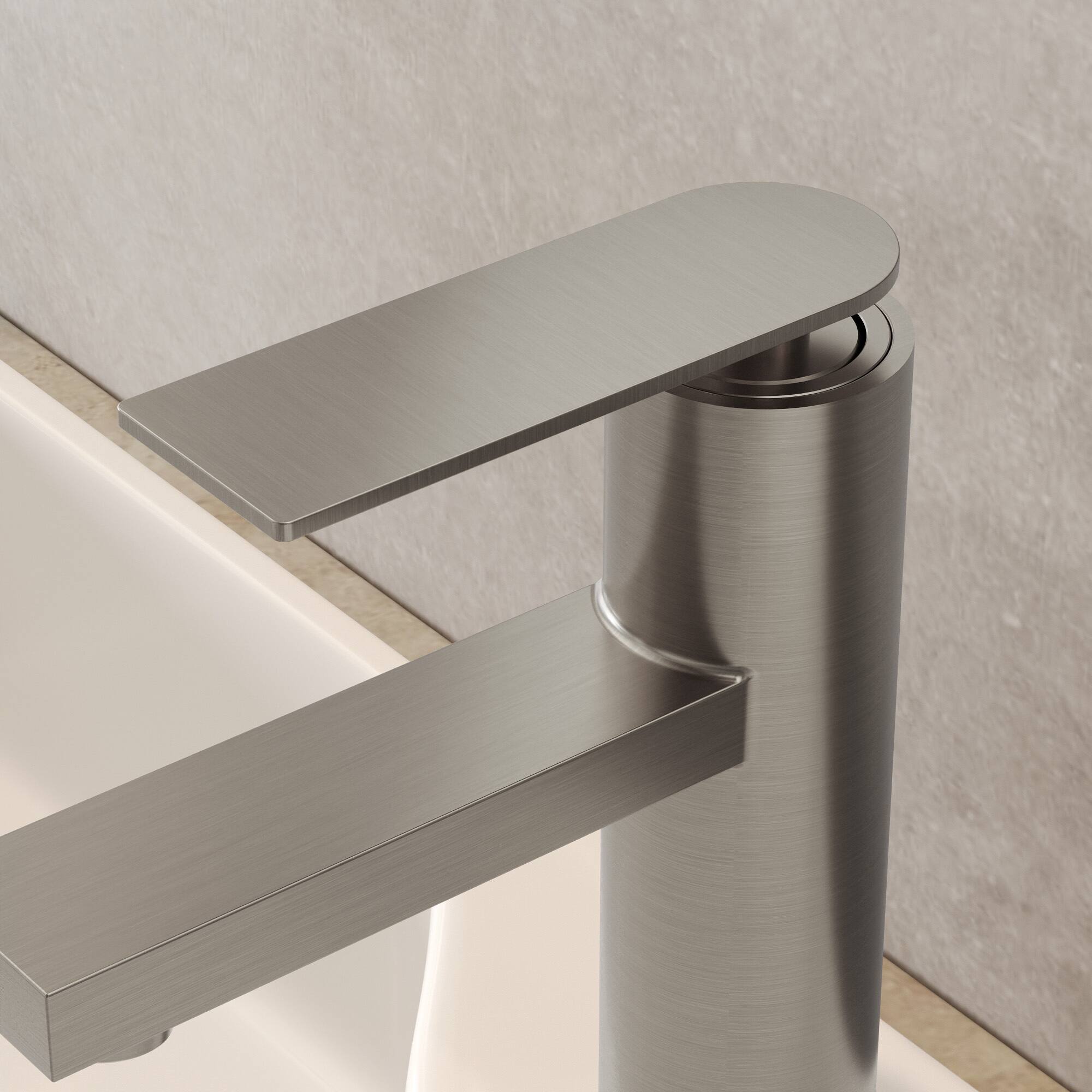 Alt View 9. GRANDJOY - Single Handle Low-Arc Vessel Sink Faucet, 3.6 in. Flat Spout Height with Pop-Up Drain - Brushed Nickel.