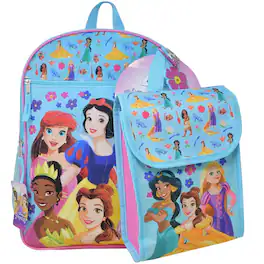 UPD - Disney Princesses 16" Nylon Backpack with Lunch Bag set for Girls 3+ - Multicolored