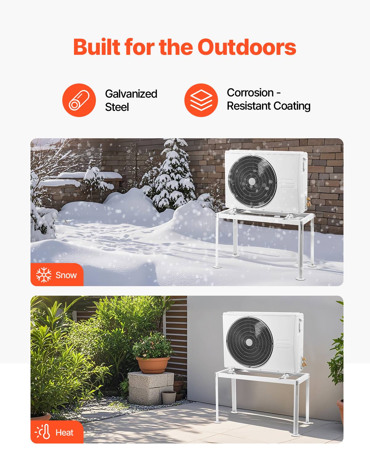 Built for the Outdoors

- Galvanized Steel
- Corrosion-Resistant Coating

Snow  
Heat