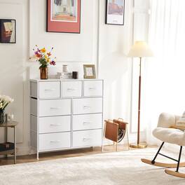 Lirago - 40in. Tall Fabric Storage Dresser with 9 Drawers Wood Top Decorative Storage Cabinet - White