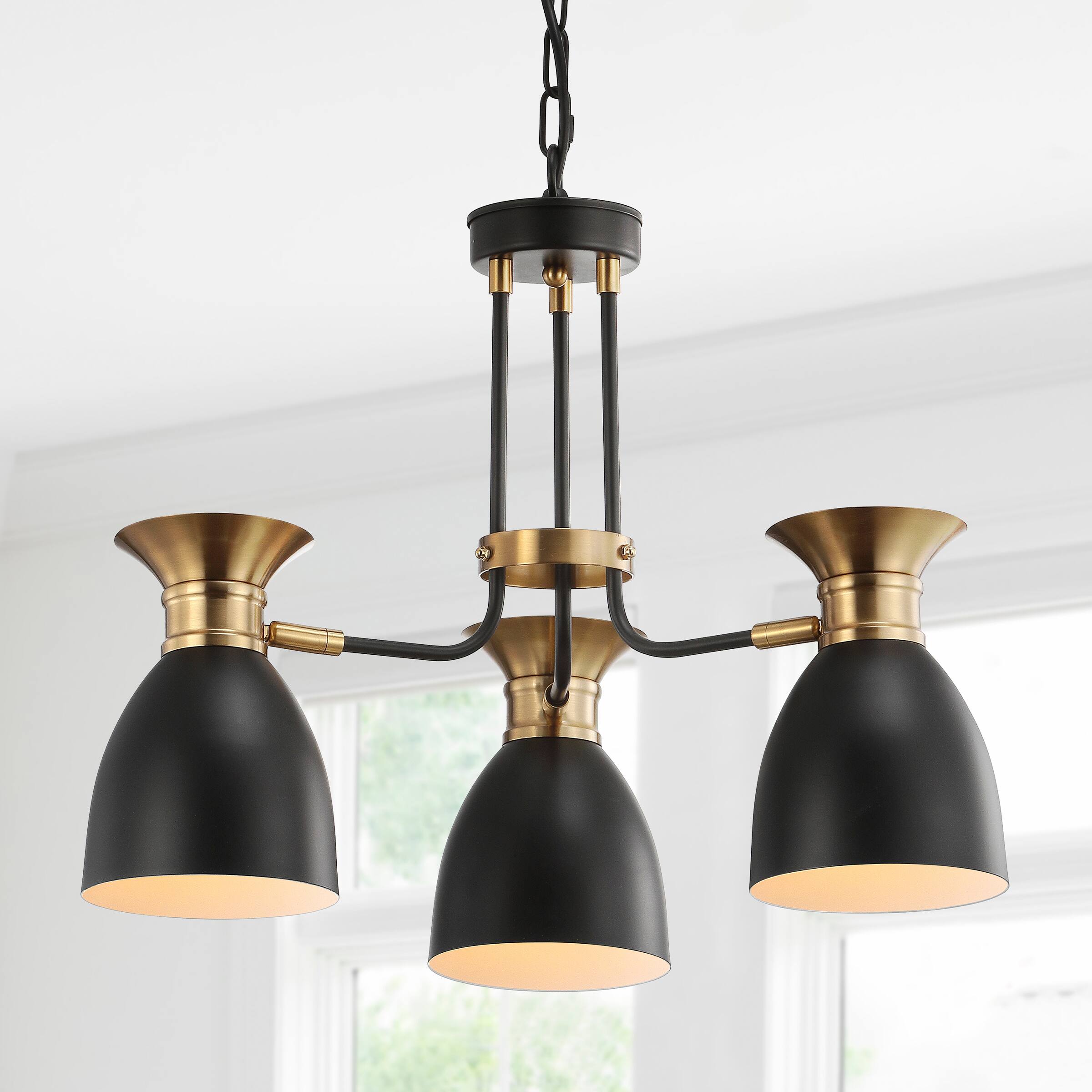 Alt View 1. Jonathan Y - Edison 20" 3-Light Metal LED Pendant, Black/Brass Gold - Black/Brass Gold.