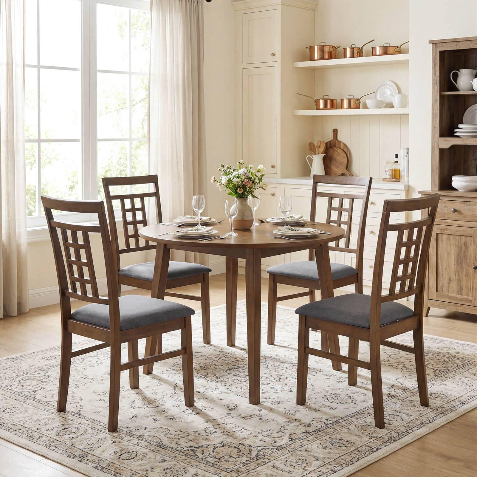 Alt View 5. Costway - Costway Rubber Wood Dining Chairs Set of 2 Farmhouse Kitchen Chairs with Lattice Back - Brown & Gray.