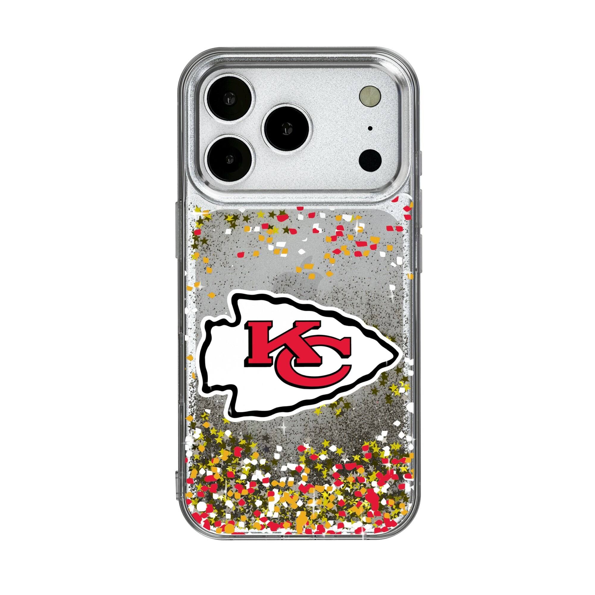 Front. Keyscaper - Kansas City Chiefs iPhone Glitter Case with Confetti Design - 17 - Multicolor.