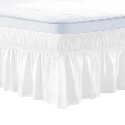 Front. VEVOR - Wrap Around Bed Skirt, 15 in Drop, White Dust Ruffle Queen Size, Three Sides Adjustable Bedskirt - White.