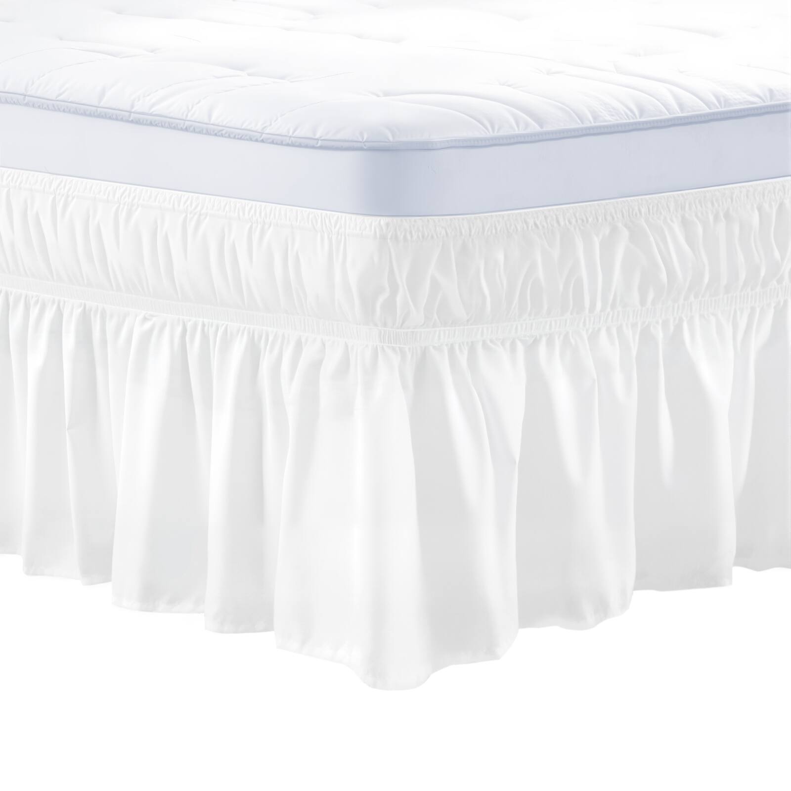 Front. VEVOR - Wrap Around Bed Skirt, 15 in Drop, White Dust Ruffle Queen Size, Three Sides Adjustable Bedskirt - White.