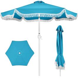 Best Choice Products - 9ft Fringe Market Umbrella Boho Patio Sunshade w/ Tilt, UPF50+ - Sky Blue