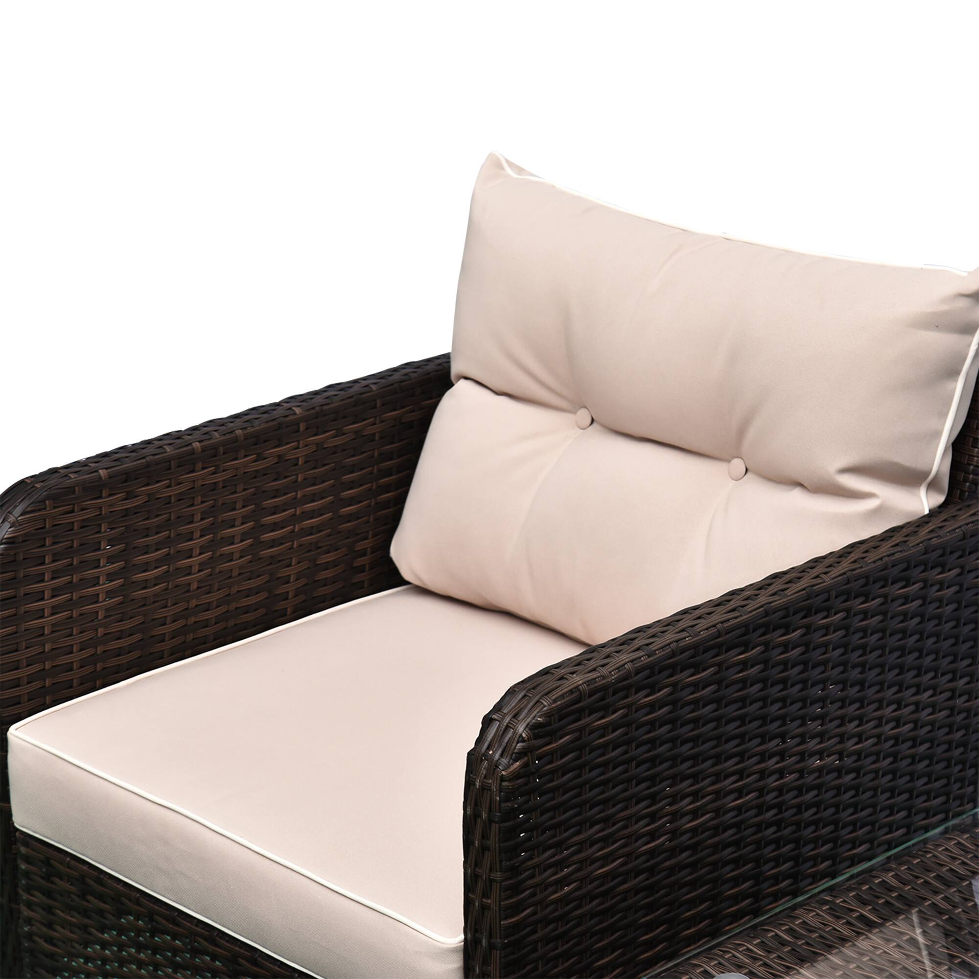 Alt View 8. Outsunny - Pieces Rattan Wicker Lounge Chair Outdoor Patio Conversation Set with 2 Cushioned Chairs - Beige.