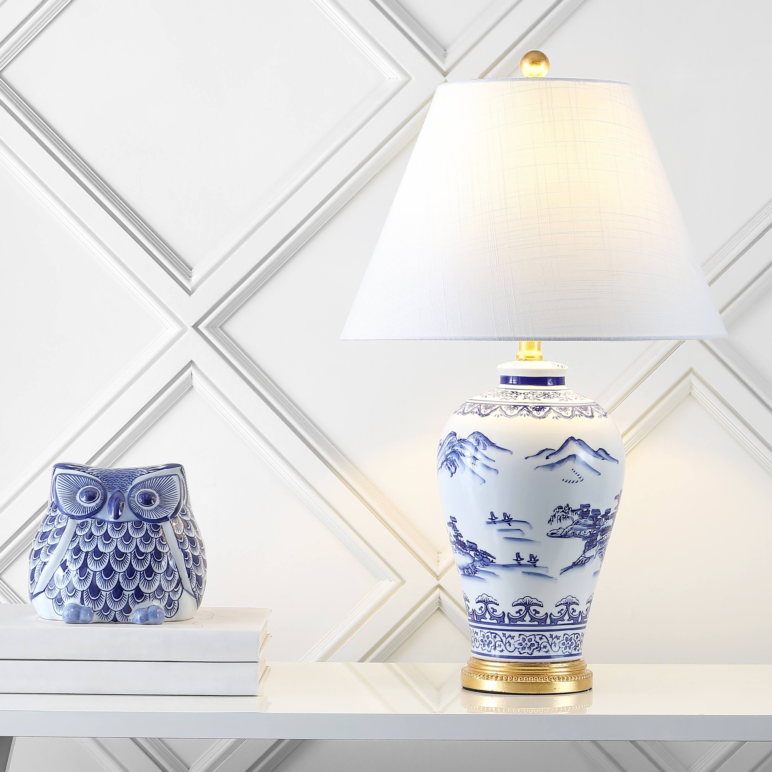 Alt View 1. Jonathan Y - Zhou 26.5" Ceramic/Iron Traditional Cottage LED Table Lamp, Blue - Blue/White.