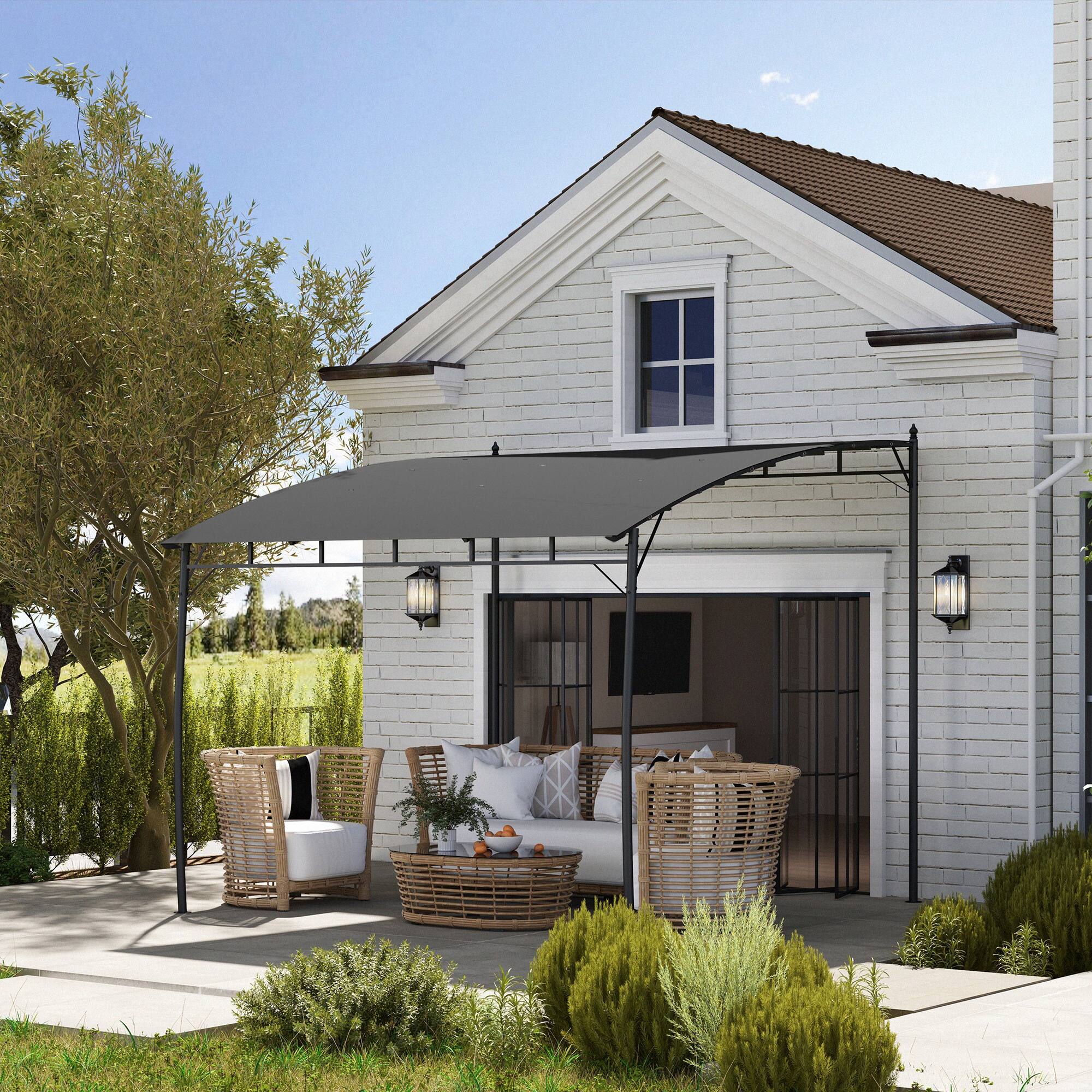 Alt View 1. Outsunny - x 10' Outdoor Pergola Gazebo, Garden Sun Shade Shelter with Metal Frame for Porch, Patio, Deck - Charcoal Gray.