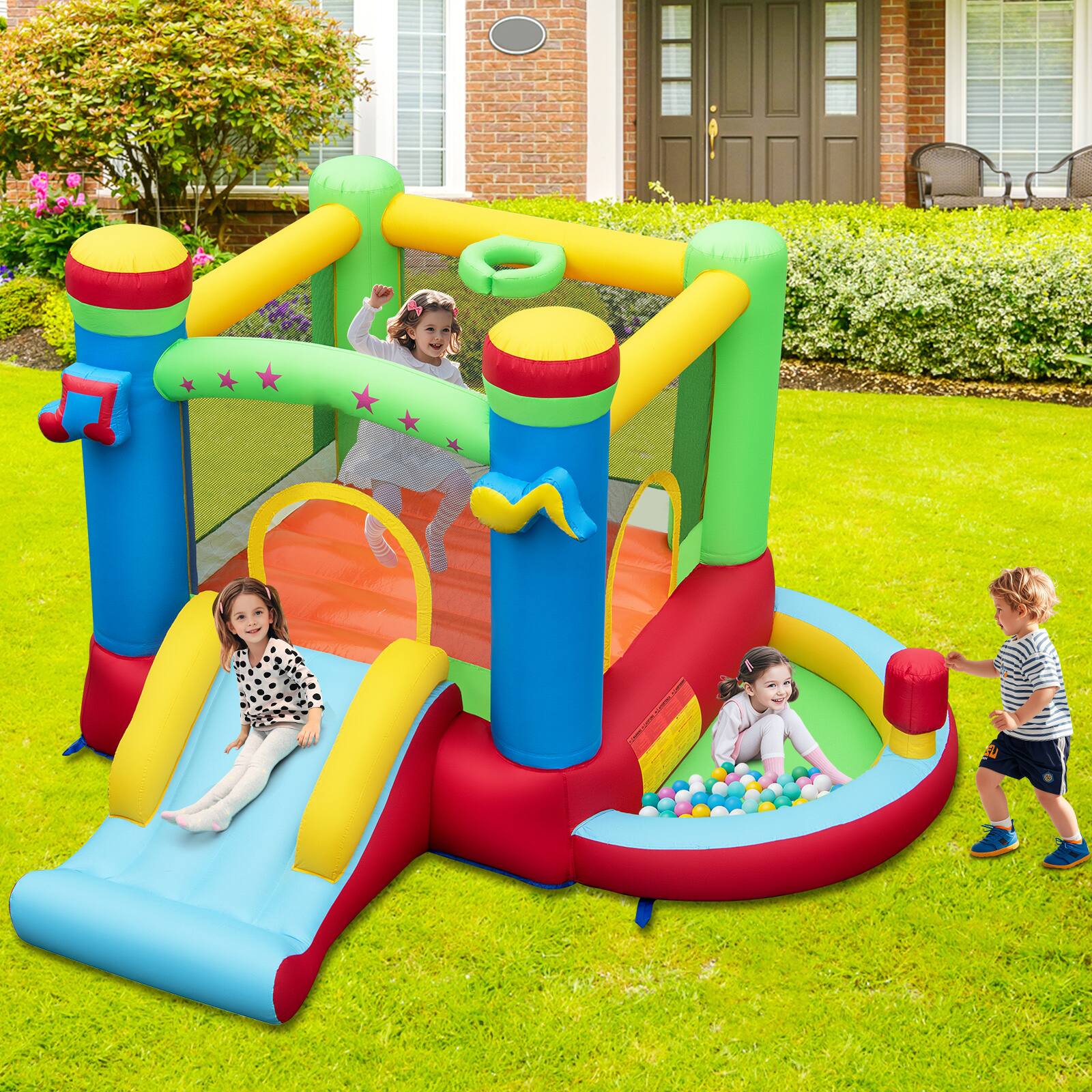 Alt View 1. Ecooso - Kids Music-Themed Inflatable Bounce House with Sound Play, No Blower.